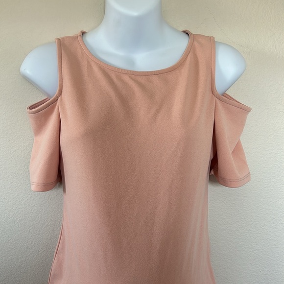 Pinkblush Peachy Pink Cold Shoulder Ruffle Tulip Hem Maternity Mini Dress - Picture 3 of 8